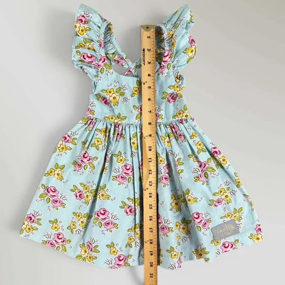 Eleanor Rose Girl's Floral Dress Flutter Sleeves Boutique Blue Flowers Size 2